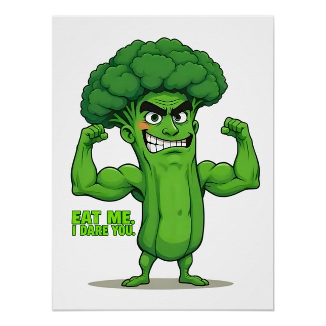 Pôster Forte Veggies Club-Flexível Brócolis Funny Cartoon (Frente)
