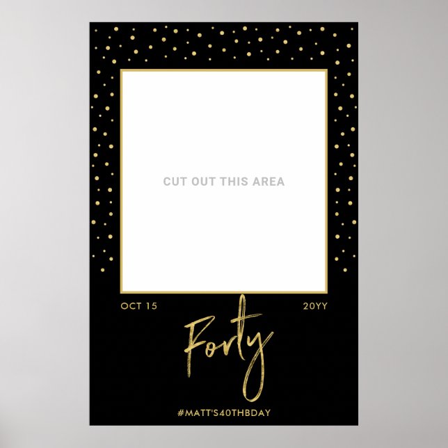 Poster Forty | Black & Gold 40th Birthday Photo Frame Pos (Frente)
