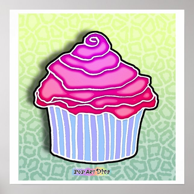 Poster Fosco AZUL de CUPCAKE de morango rosa (Frente)