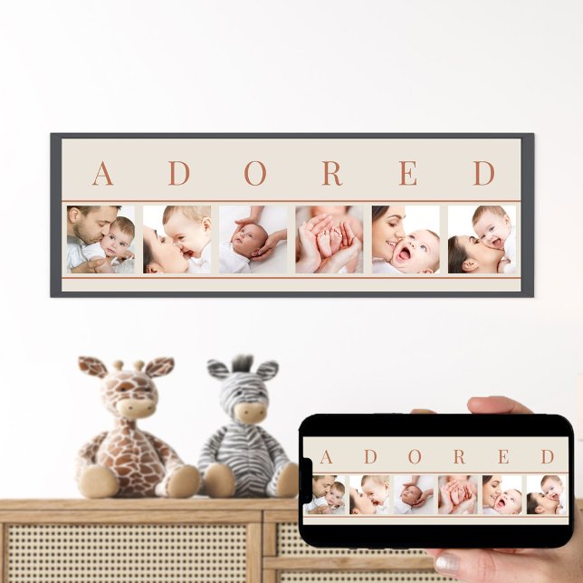 Poster Foto ADORED Collage Clay Natural 6 Baby Picture (Adored new baby photo collage for the nursery, living room, grandparent gifts ..)