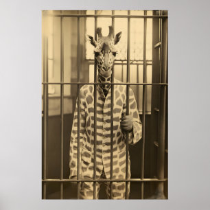 Poster Foto Antiga de Animal Vintage Engraçada de Girafa
