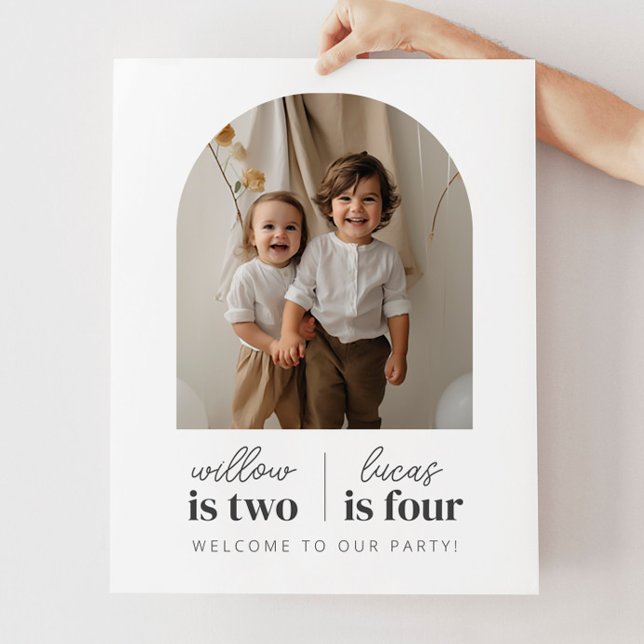 Poster Foto Archada - Sinal de Boas-vindas de Aniversário (Zazzle Arched Photo - Joint Birthday Welcome Sign)