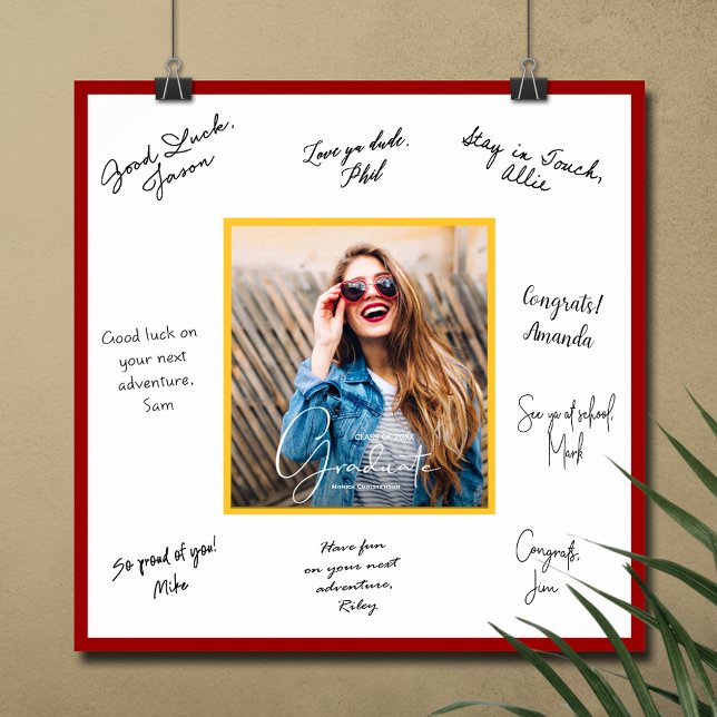 Poster Foto Autógrafo de Formatura Cardinal e Dourado (Graduation autograph photo poster with scarlet and gold border, INSTANT DOWNLOAD and/or PRINTED)