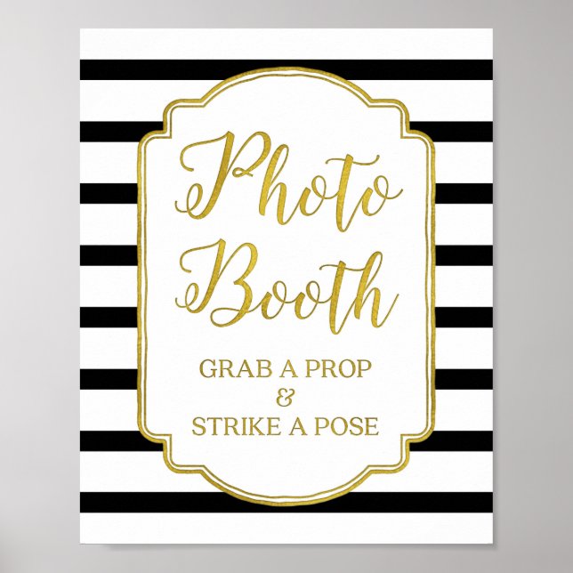 Pôster Foto Booth Sinal Dourado Black White Strips (Frente)