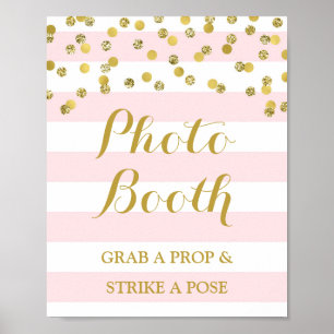 Pôster Foto Booth Sinal Rosa Strike Dourado Confetti