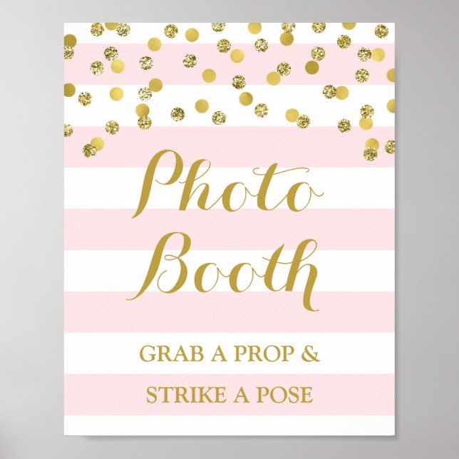 Pôster Foto Booth Sinal Rosa Strike Dourado Confetti (Frente)