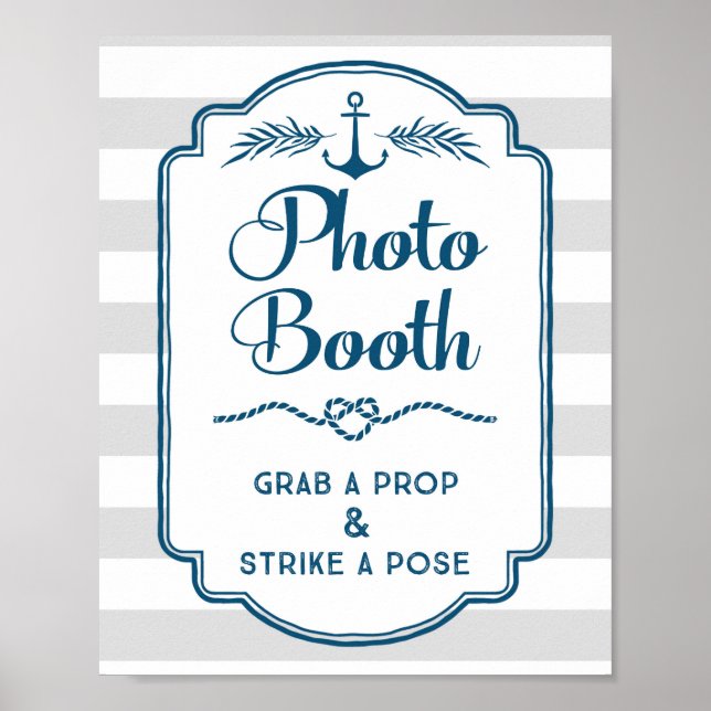 Pôster Foto: Booth Wedding Sign Blue NMaritime Strips (Frente)