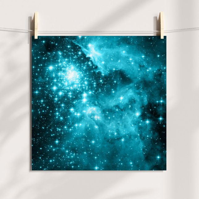 Pôster Foto Celestial Tinta Aqua Stars (Aqua Stars Tinted Celestial Photo Poster)