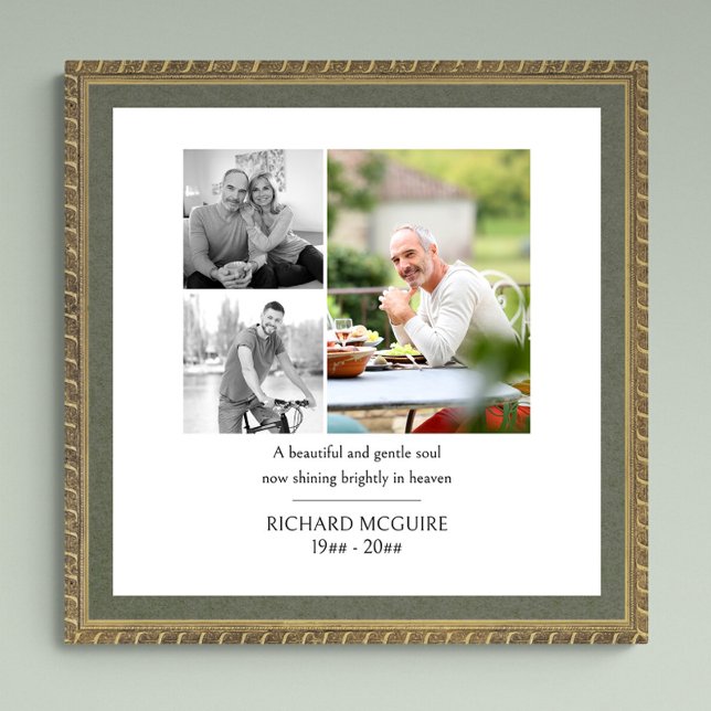 Poster Foto Collage 3 Foto Simple Funeral Memorial (Funeral memorial poster to order professionally printed or as a printable digital download)