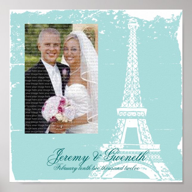 Poster Foto com estrutura de casamento da torre Eiffel az (Frente)