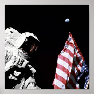 Pôster Foto da Bandeira Americana do Astronauta da NASA A