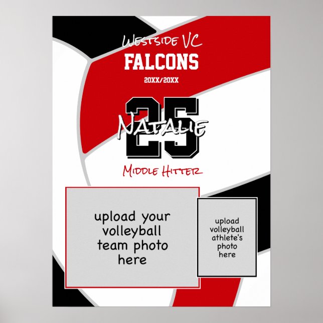 Poster foto da equipe de vôlei vermelha preta (Frente)