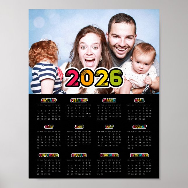 Poster Foto da família colorida 2025 Calendário preto (Frente)