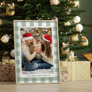 Poster Foto da família da Xadrez verde moderna Feliz Nata