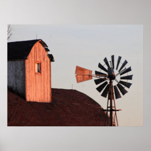 Poster Foto da fazenda russa do Red Barn & Windmill