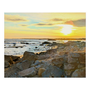 Pôster Foto da natureza pôr do sol dourado no oceano Foto
