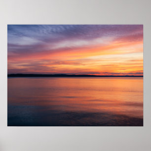 Poster Foto da paisagem do lago ao pôr do sol laranja e r