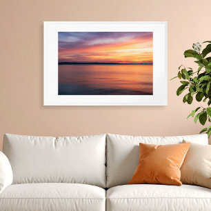 Poster Foto da paisagem do lago ao pôr do sol laranja e r