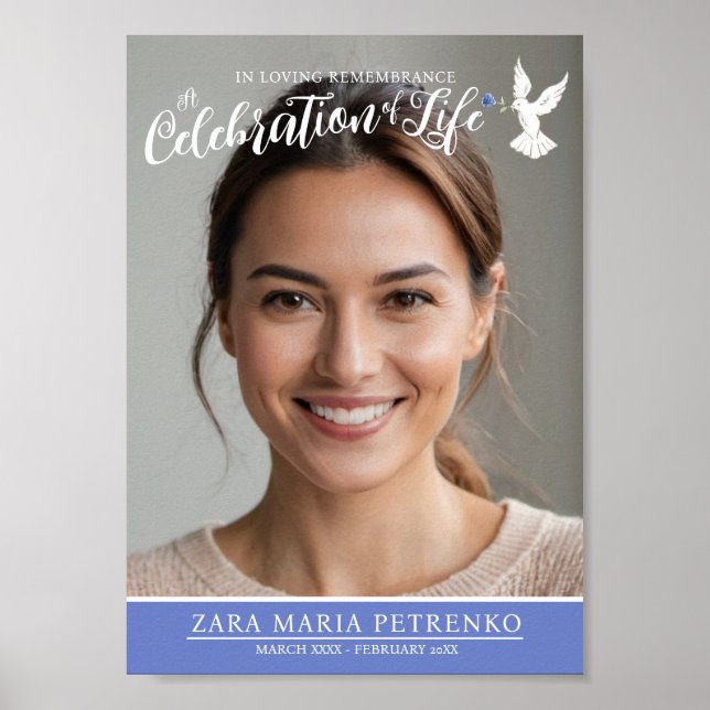 Poster Foto da rosa azul da pomba azul do funeral do serv (Frente)