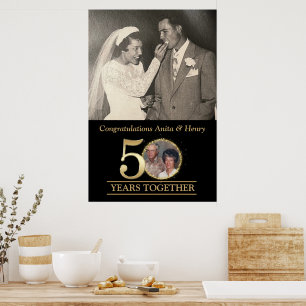 Poster Foto de 50º Aniversário em Dourado Elegante