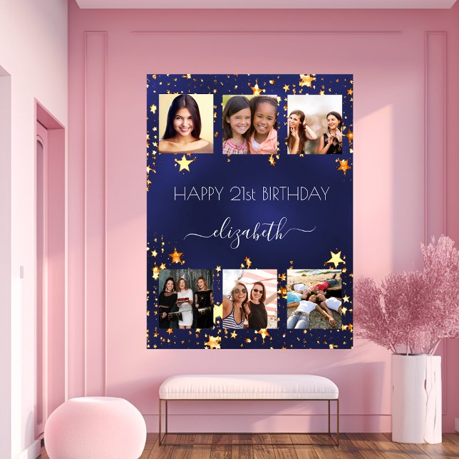 Poster Foto de aniversário Colagem marinho estrelas de ou (Criador carregado)