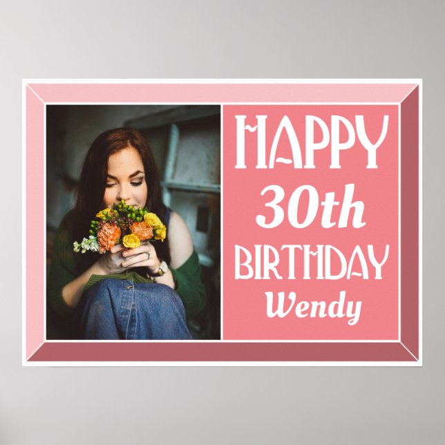 Poster Foto de Aniversário do Art Deco com bisnaga rosa (Frente)