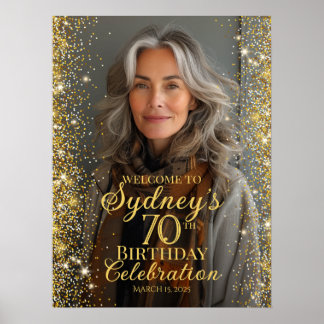 Poster Foto de aniversário - sinal dourado design