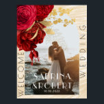 Poster Foto de Arco Moderno Bordô Floral Bem-vindo Casame<br><div class="desc">Foto de Arco Moderno Bordô Dourado Floral Coroa Bem-vindo Casamento</div>