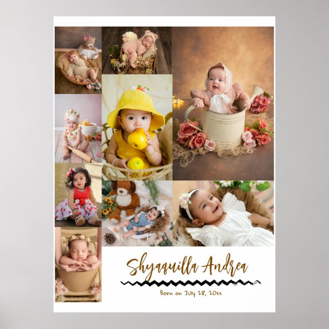 Poster foto de bebê fofo - 9 fotos e texto personalizado (Frente)