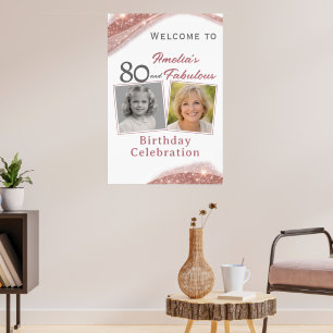 Poster Foto de Boas-Vindas de Aniversário Rosa Dourado 80