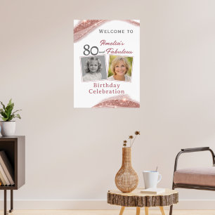 Poster Foto de Boas-Vindas de Aniversário Rosa Dourado 80