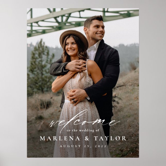Poster Foto de Caligrafia Elegante Casamento Bem-vindo (Frente)