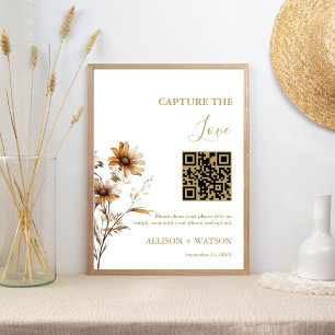 Poster Foto de casamento Boho Captura Amor QR code