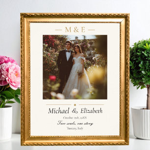 Poster Foto de Casamento Elegante Creme Dourado Moderno P