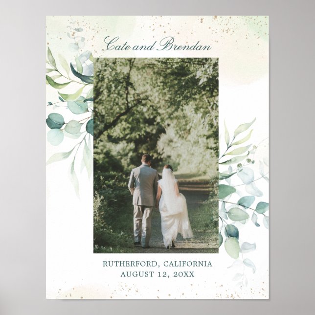Poster Foto de Casamento Elegante Eucalyptus Greenery (Frente)