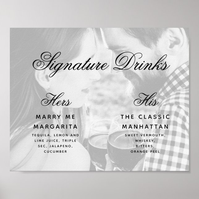 Poster Foto de Drinks com Assinatura Letra Elegante Sinal (Frente)