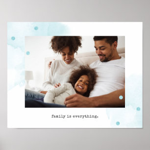 Poster Foto de família com acentos azuis da aguarela