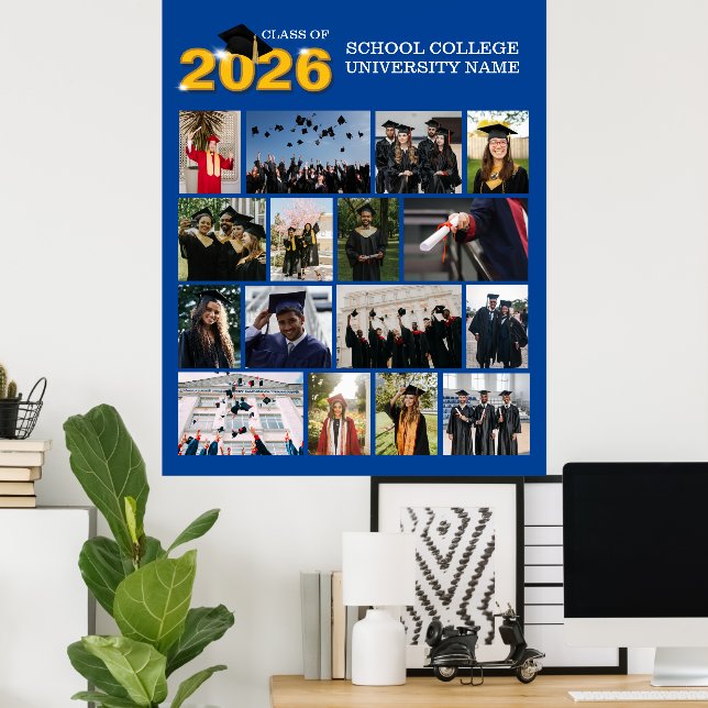Poster Foto de Formatura Azul Moderna Personalizada (Escritório em casa)