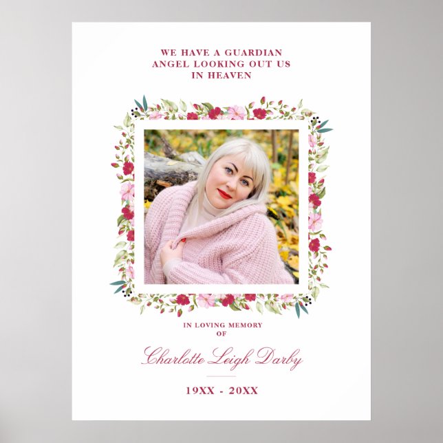 Poster Foto de Garland Floral Botânica, Rosa e Vermelho (Frente)