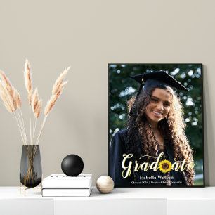 Poster Foto de Graduação Simples de Script de Girassol