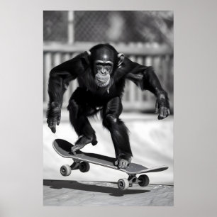 Poster Foto de Macaco Engraçado de Skate no AI Parede de