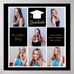 Poster Foto de retrato de formatura Chic Black Gold Senio
