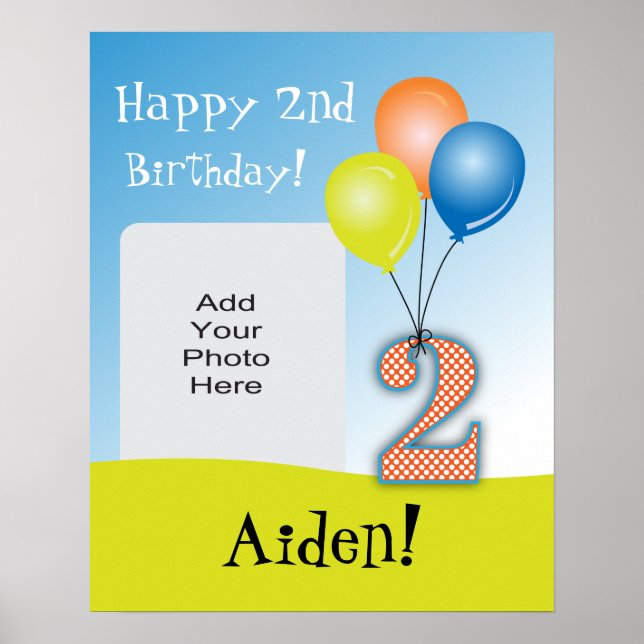 Pôster Foto de segundo aniversário para Criança de Balões (Frente)