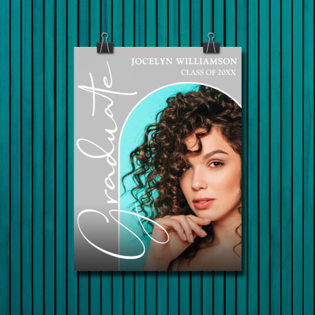 Poster Foto do Arco de Script de Graduação Chic (Chic graduation script on arched photo gray poster - PRINTED and/or INSTANT DOWNLOAD)