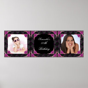Pôster Foto do Banner de Aniversário de 00 anos Rosa Pret