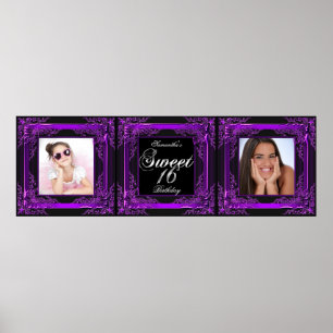 Pôster Foto do Banner Festa Sweet 16 Roxo Preto