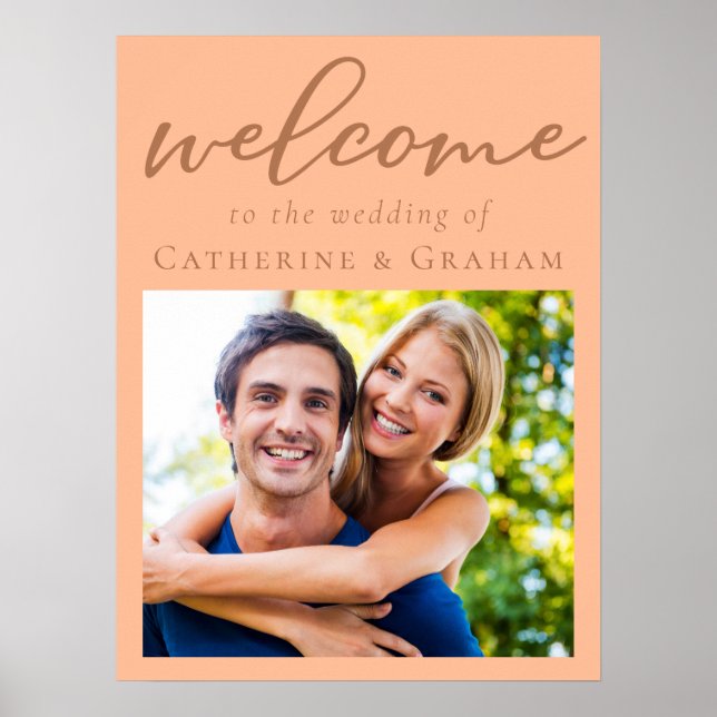 Poster Foto do Casal Peach doce Bem-vinda ao nosso casame (Frente)