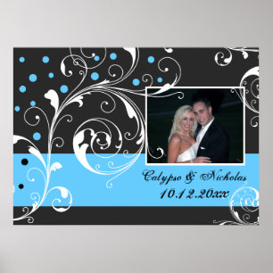 Poster Foto do casamento azul preto de folha de rolagem f