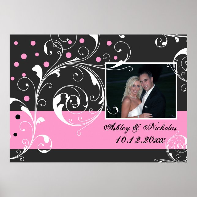 Pôster Foto do casamento rosa preto de folha de rolagem f (Frente)