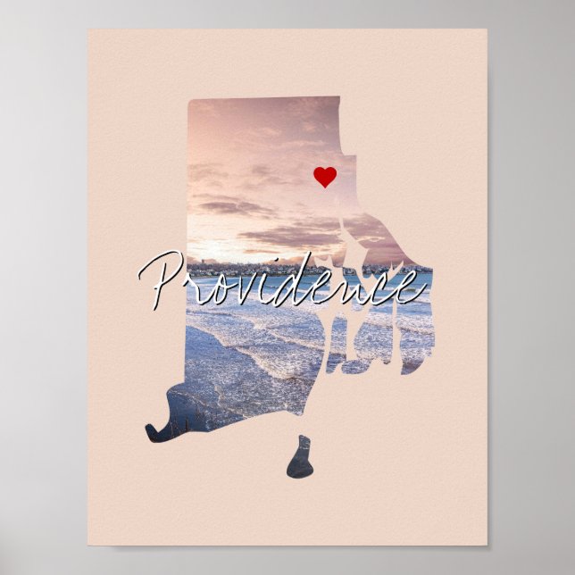 Poster Foto do Estado de Rhode Island e nome da cidade (Frente)